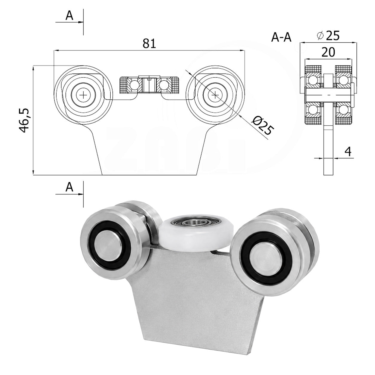 Torwagen für Schiebetore - für Profile 30x30 mm - Wandstärke 2 mm: G-5M-30