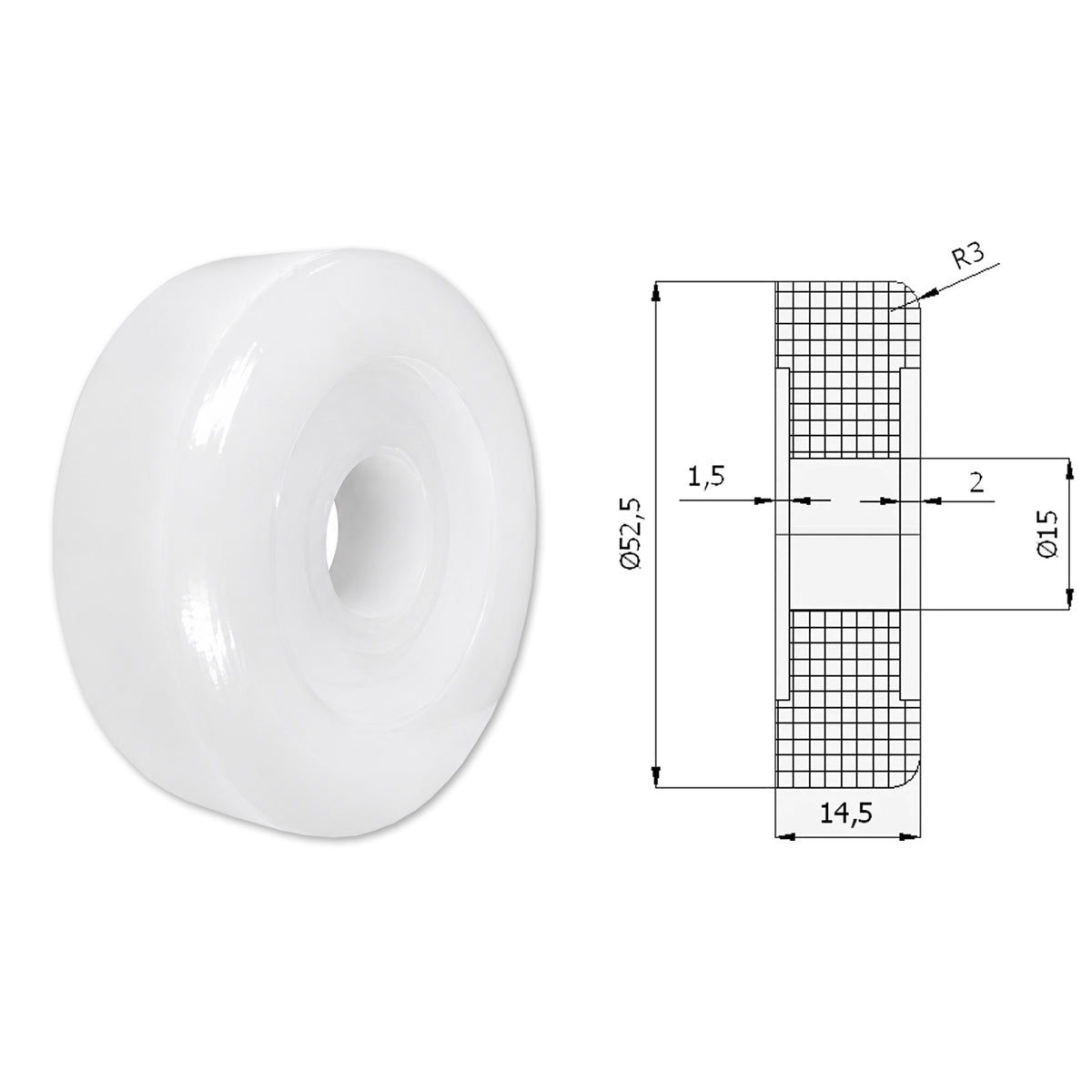 Polyamid Rolle Ø 52,5 mm mit Gleitlager Kunststoffrolle Industrierollen RB-52,5