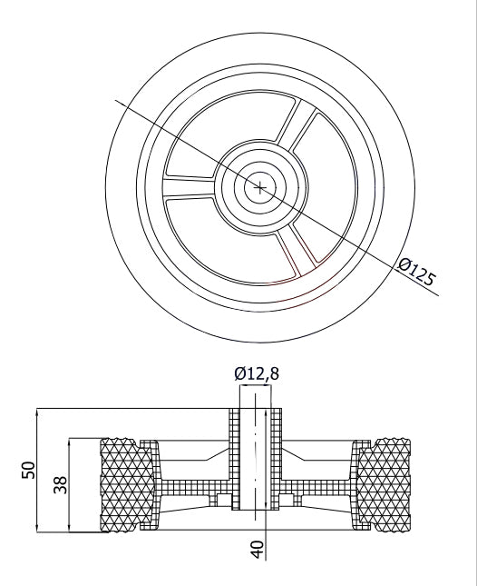 Rasenmäherrad 125 mm – Universal Ersatzrad aus Vollgummi + Montage-Set, Code: K125*M8