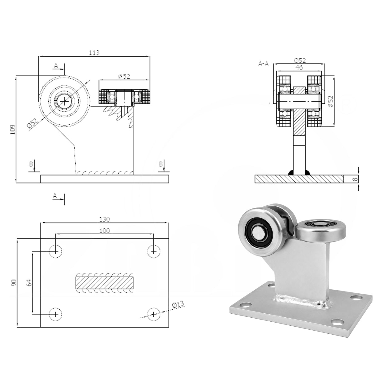 Torwagen für Schiebetore - für Profile 60 x 60 mm - Wandstärke 3 mm: 3MM-60