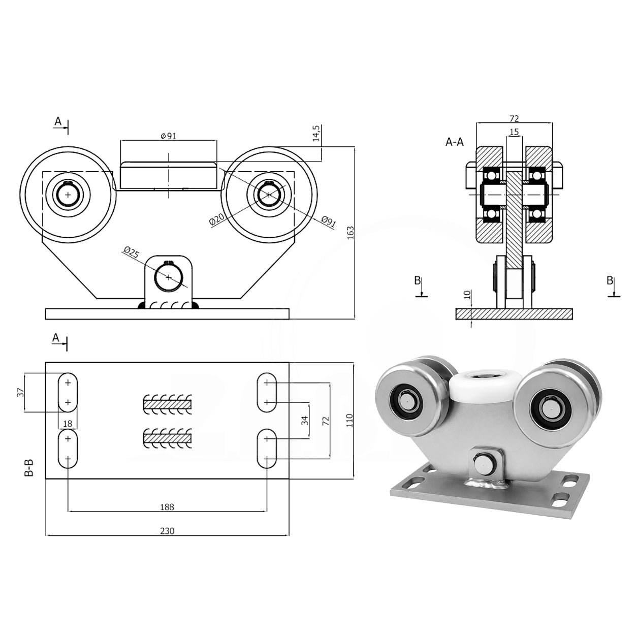 Torwagen für Schiebetore - für Profile 100x100 mm - Wandstärke 4 mm: W-5M-100