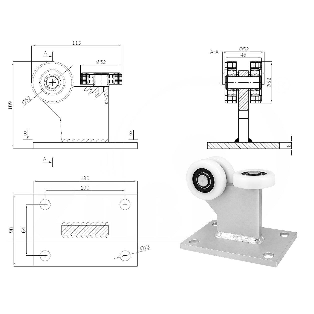 Torwagen für Schiebetore - für Profile 60 x 60 mm - Wandstärke 3 mm: 3T-60