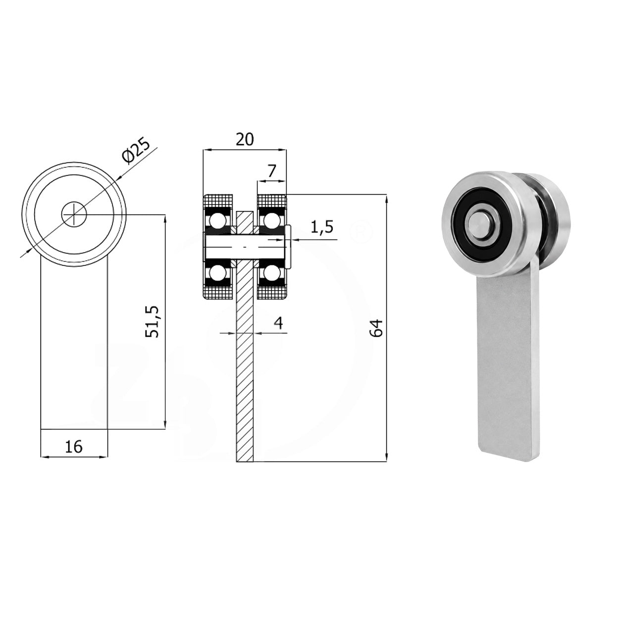 Torwagen für Schiebetore - für Profile 30x30 mm - Wandstärke 2 mm: P-2M-30