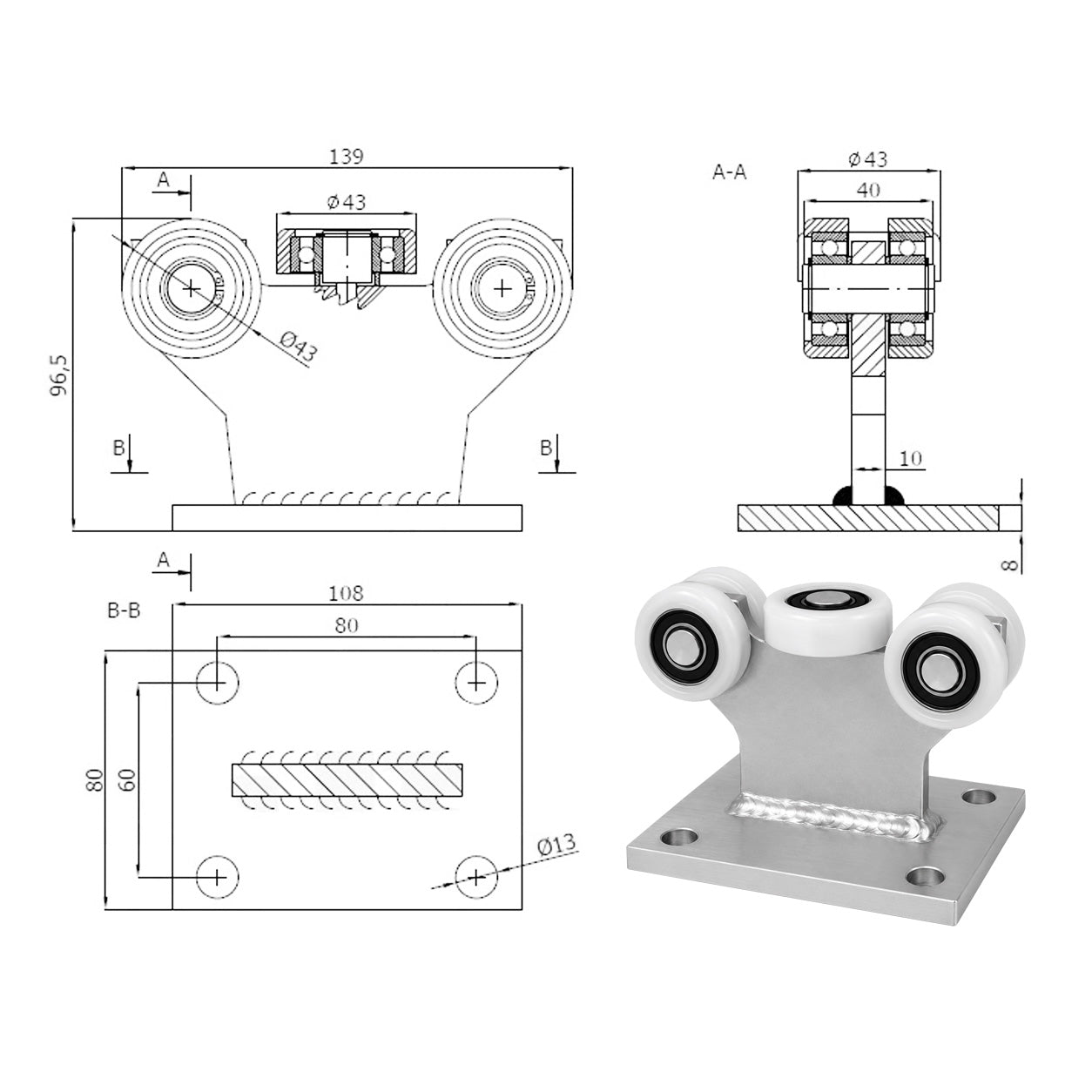 Torwagen für Schiebetore - für Profile 50x50 mm - Wandstärke 2,5 mm: 5T-50