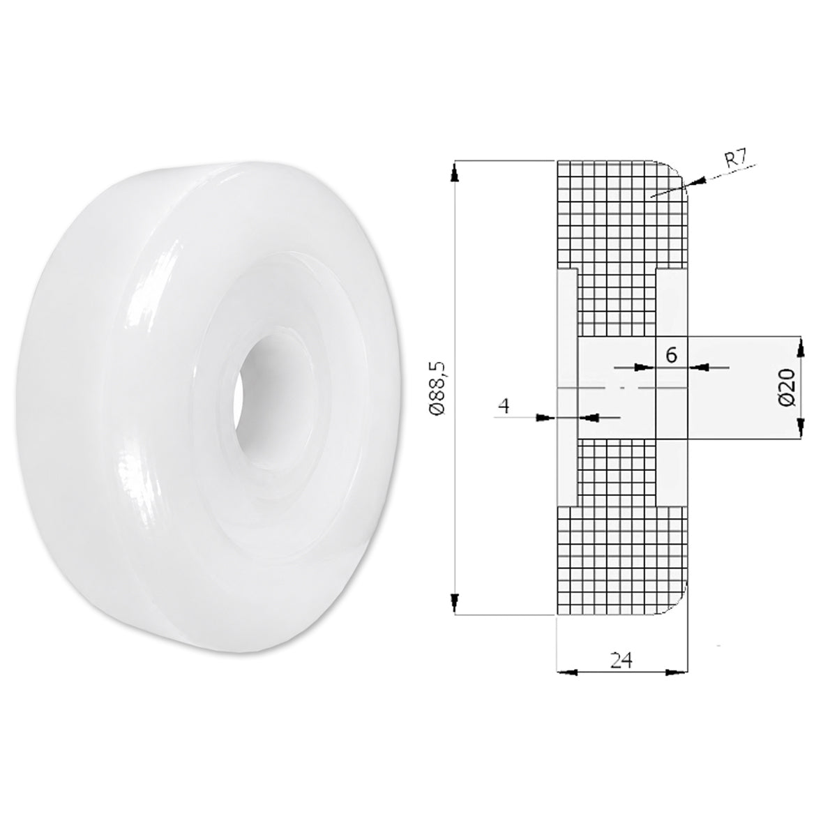Polyamid Rolle Ø 88,5 mm mit Gleitlager Kunststoffrolle Industrierollen RB-88,5