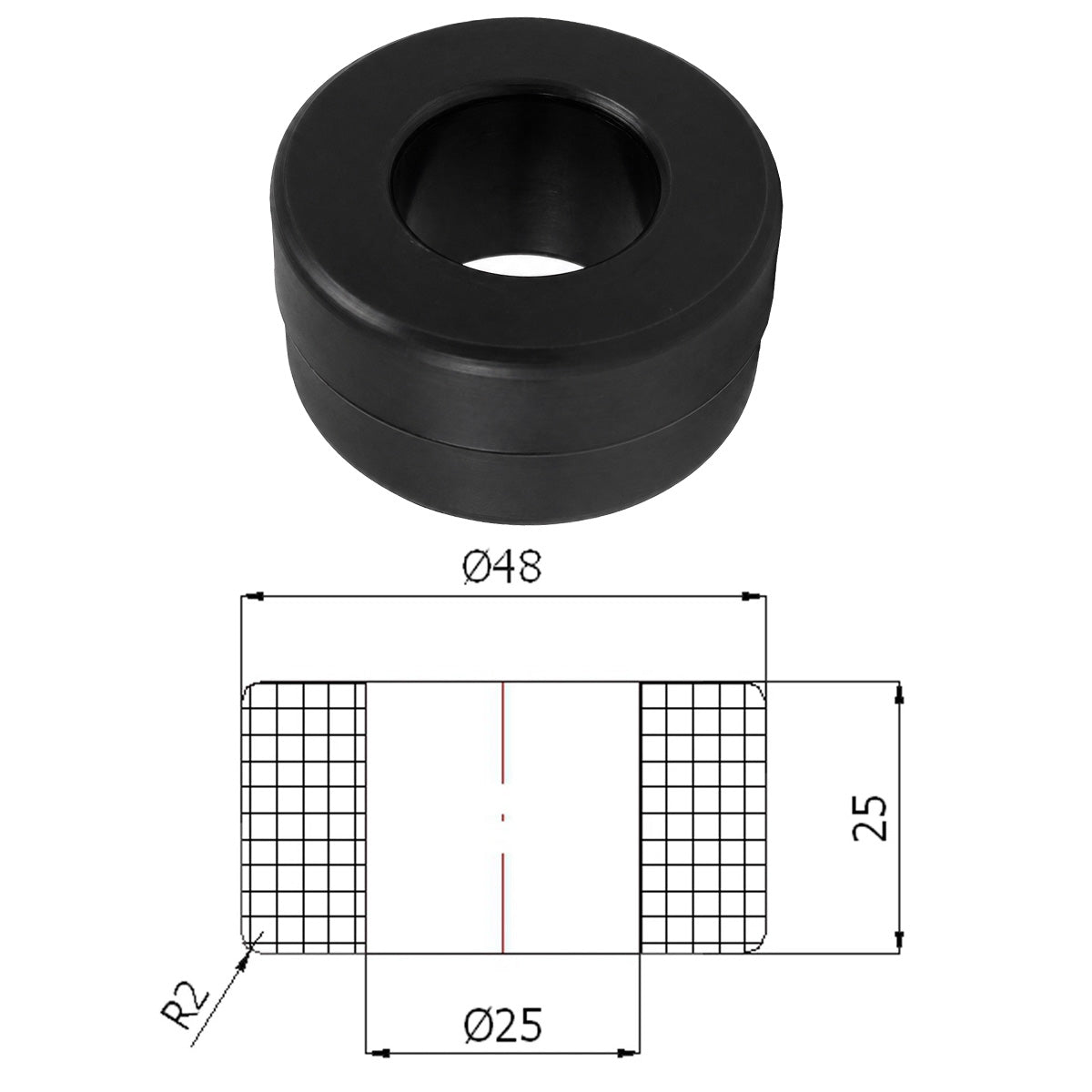 Polyamid Rolle Ø48 mm mit Gleitlager Kunststoffrolle Industrierollen RB-48-25/25