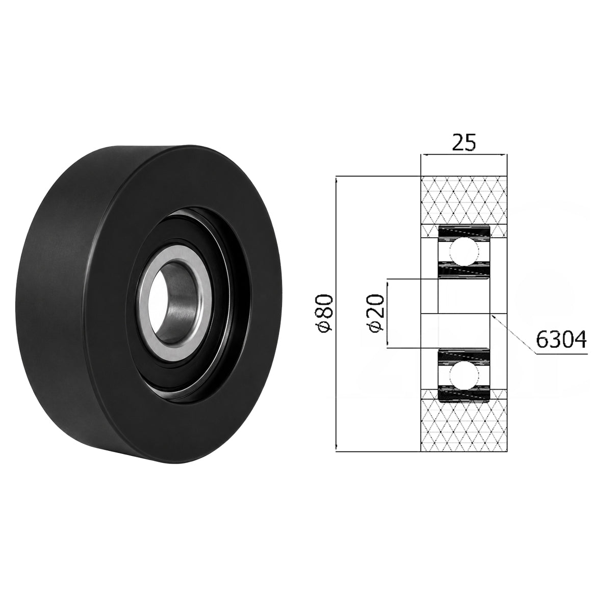 Polyamid Rolle Ø 80mm mit Kugellager Kunststoffrolle Industrierollen RP-80-25/20