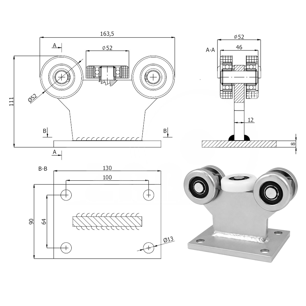Torwagen für Schiebetore - für Profile 60 x 60 mm - Wandstärke 3 mm: 5M-60