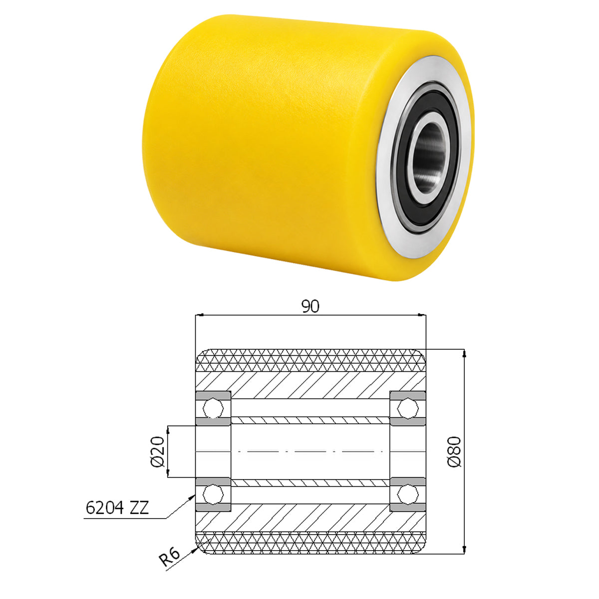 Polyamid Rolle Ø 80 mm mit Kugellager Kunststoffrolle Industrierollen RAP-80-90