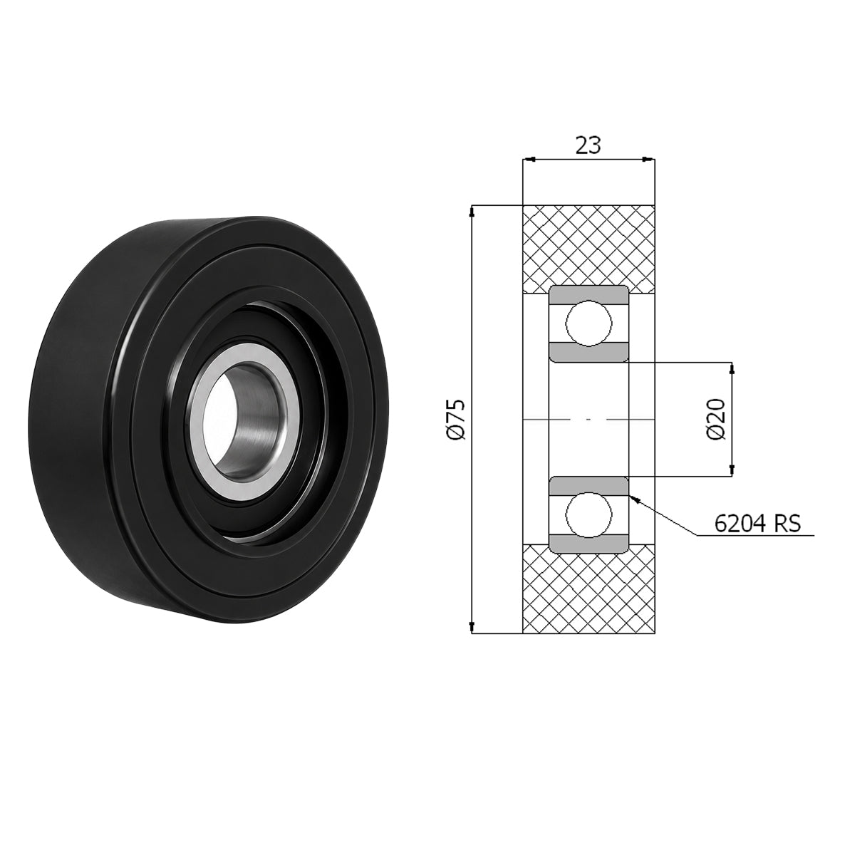 Polyamid Rolle Ø 75mm mit Kugellager Kunststoffrolle Industrierollen RP-75-23/20