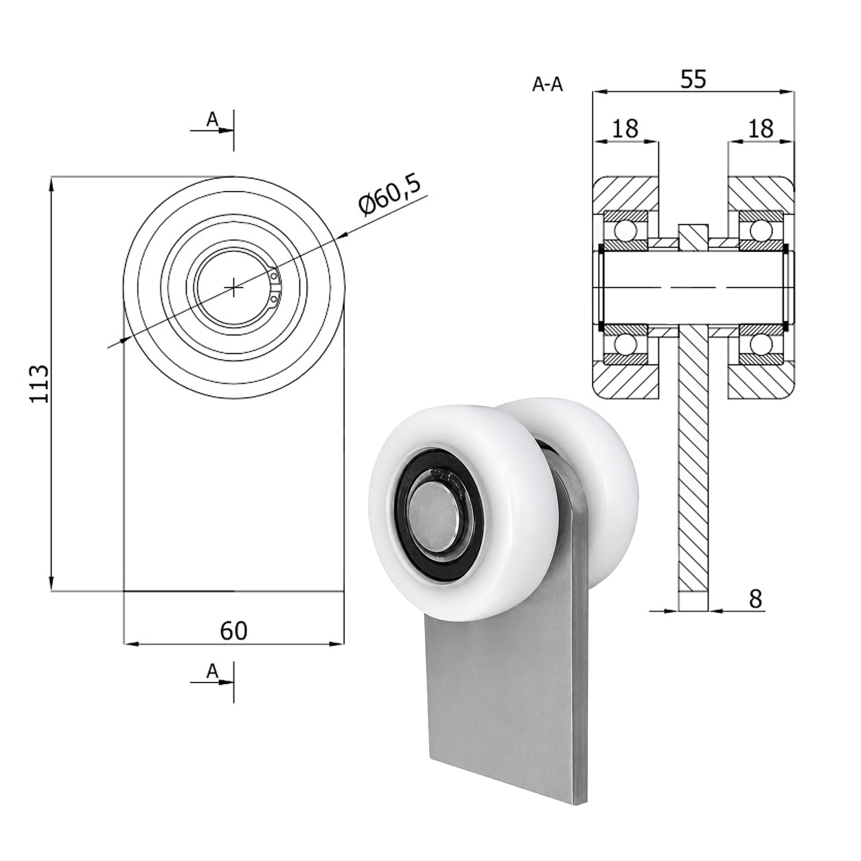 Torwagen für Schiebetore - für Profile 70 x 70 mm - Wandstärke 4 mm: P-2T-70