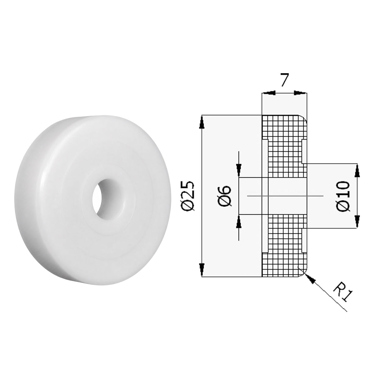 Polyamid Rolle Ø 25 mm mit Gleitlager Kunststoffrolle Industrierollen RB-25W