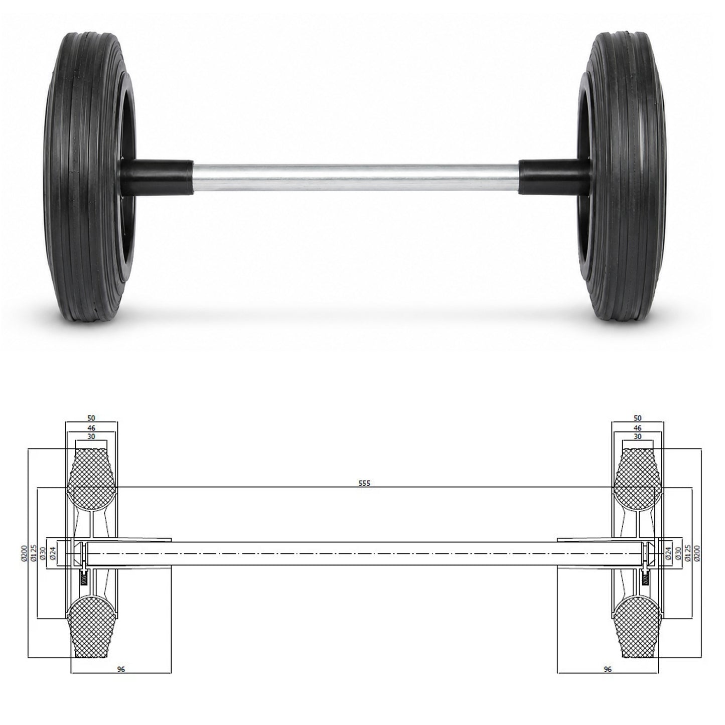 Müllbehälter Rad Mülleimer V=240L Räder 200mm mit Achse 60K*240 Set mit Achse