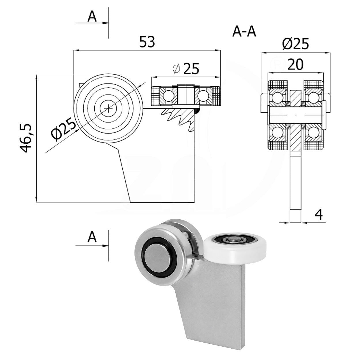 Torwagen für Schiebetore - für Profile 30x30 mm - Wandstärke 2 mm: G-3M-30