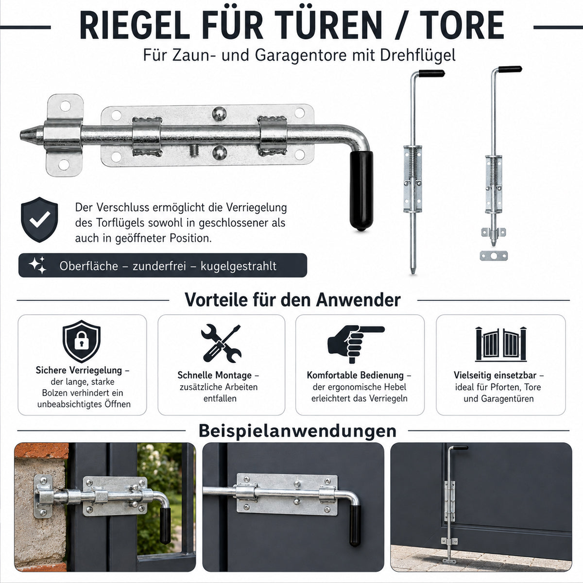 Torriegel 15.463.02 Bolzenriegel schmal - verzinkter Stahl, Silber: L320 x Ø14 mm