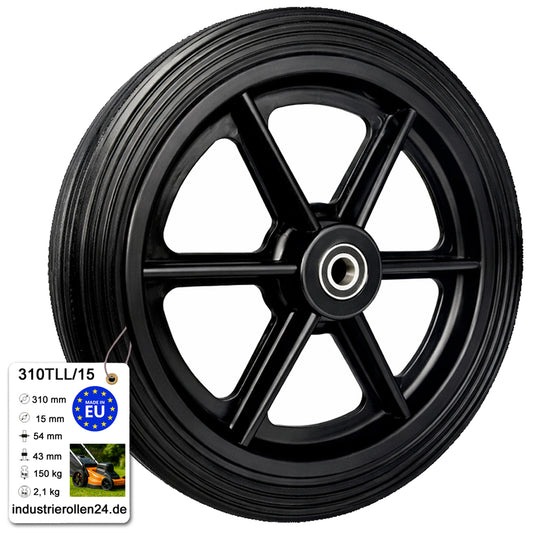 Rasenmäherrad 310 mm – Universal Ersatzrad aus Kunststoff mit Gummilauffläche & Kugellager, Code: 310TLL/15