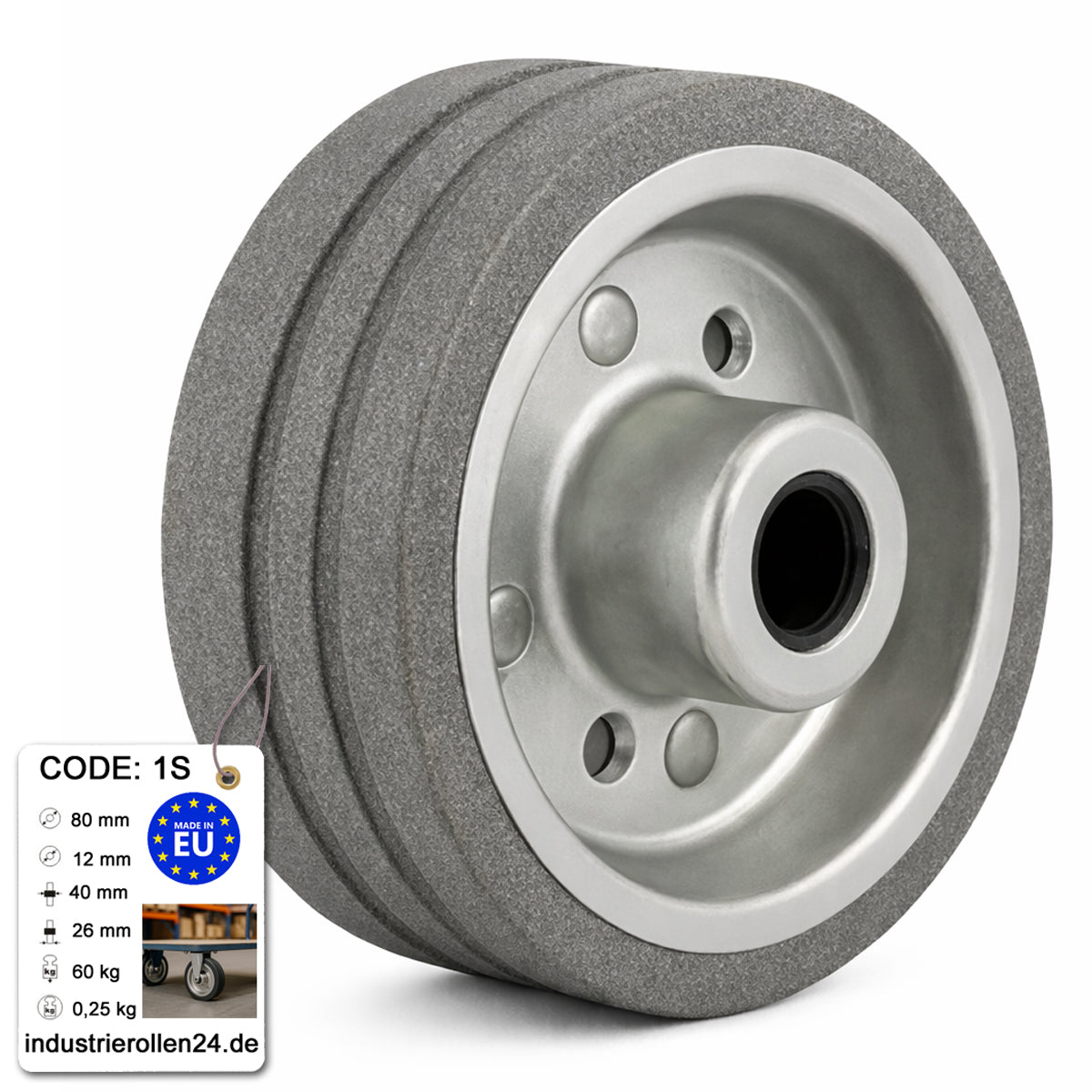 Ersatzrad Ø80 mm – Graues, nicht abfärbendes Vollgummi Industrierad für Transportwagen, Code: 1S