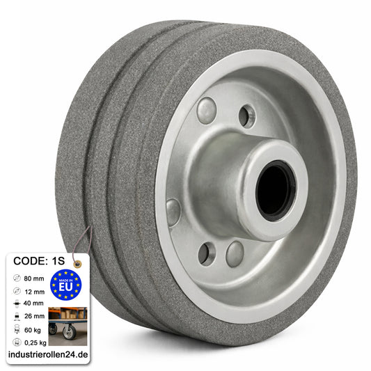 Ersatzrad Ø80 mm – Graues, nicht abfärbendes Vollgummi Industrierad für Transportwagen, Code: 1S