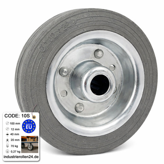 Ersatzrad Ø100 mm – Graues, nicht abfärbendes Vollgummi Industrierad für Transportwagen, Code: 10S