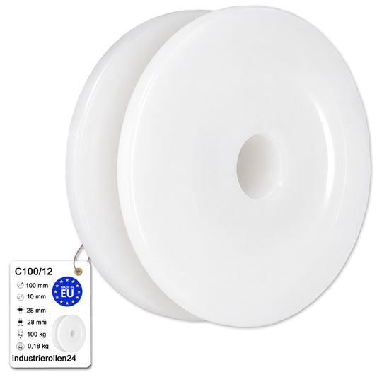 Seilrolle mit Gleitlager Ø100mm Polyamid Kunststoffrolle für Seil Ø12 mm C100/12