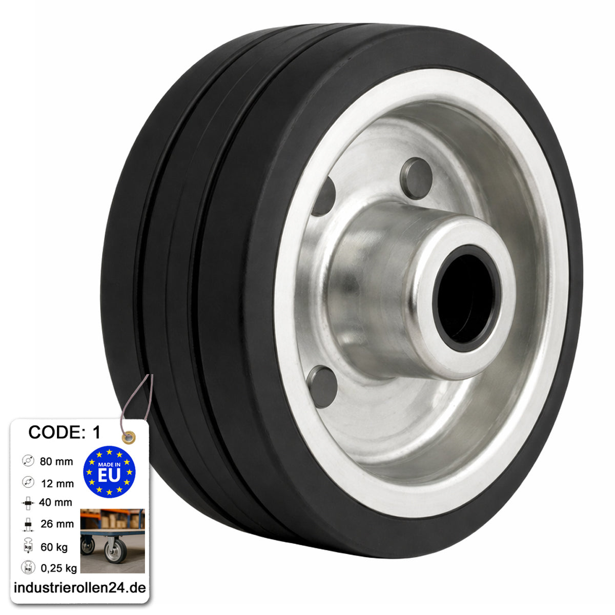Ersatzrad Ø80 mm – Vollgummi Industrierad für Transportwagen, Code: 1