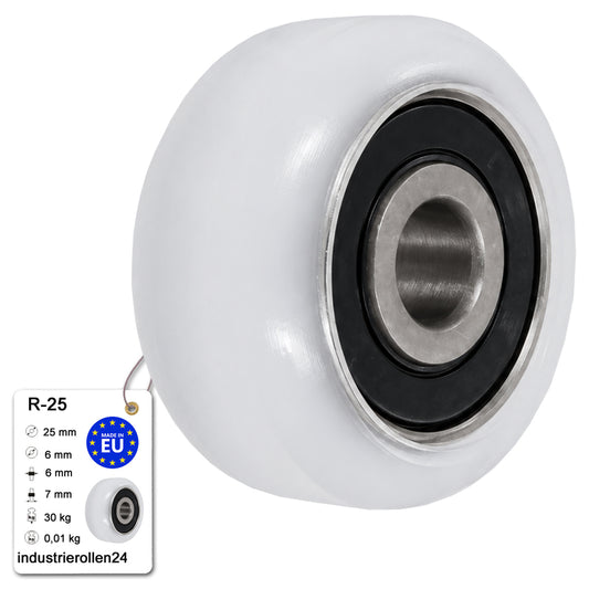 Polyamid Rolle Ø 25 mm mit Kugellager Kunststoffrolle Industrierollen R-25