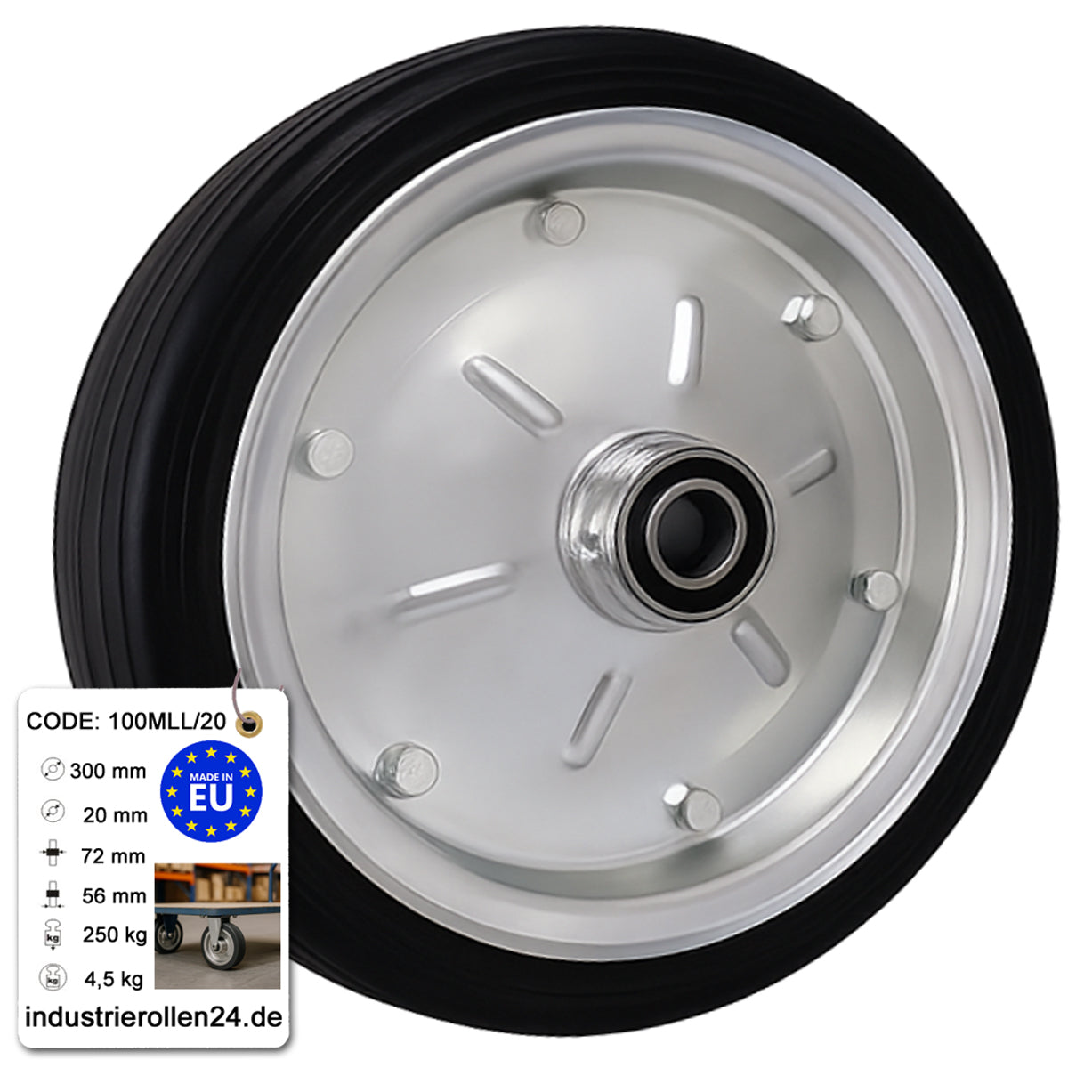 Ersatzrad Ø300 mm – Vollgummi Industrierad mit Kugellager für Transportwagen, Code: 100MLL/20