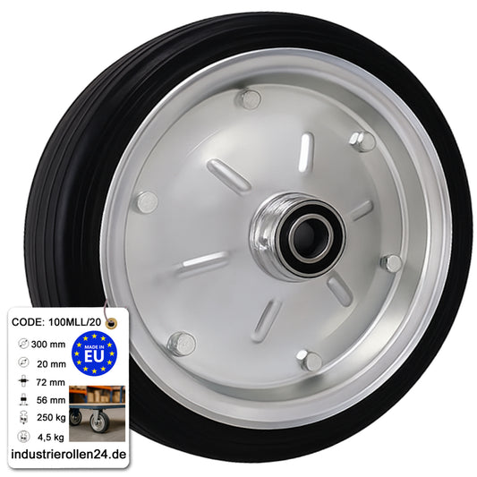 Ersatzrad Ø300 mm – Vollgummi Industrierad mit Kugellager für Transportwagen, Code: 100MLL/20