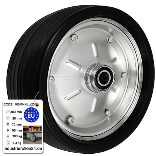 Ersatzrad Ø300 mm – Vollgummi Industrierad mit Kugellager für Transportwagen, Code: 100MNNLL/20