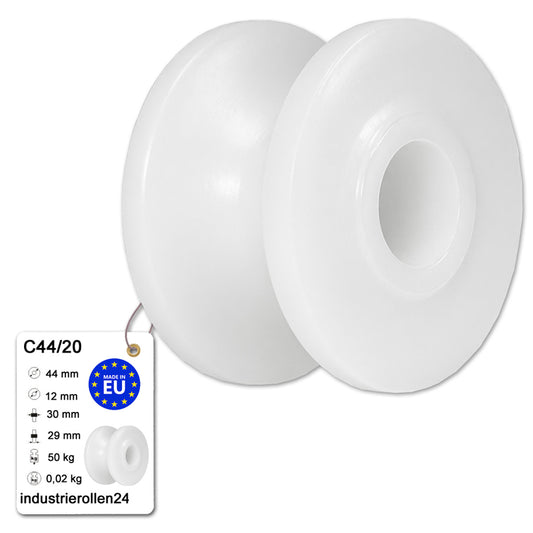 Seilrolle mit Gleitlager Ø 44 mm Polyamid Kunststoffrolle für Seil Ø20 mm C44/20