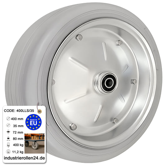 Ersatzrad Ø400 mm – Graues, nicht abfärbendes Vollgummi Industrierad mit Kugellager für Transportwagen, Code: 400LLS/35
