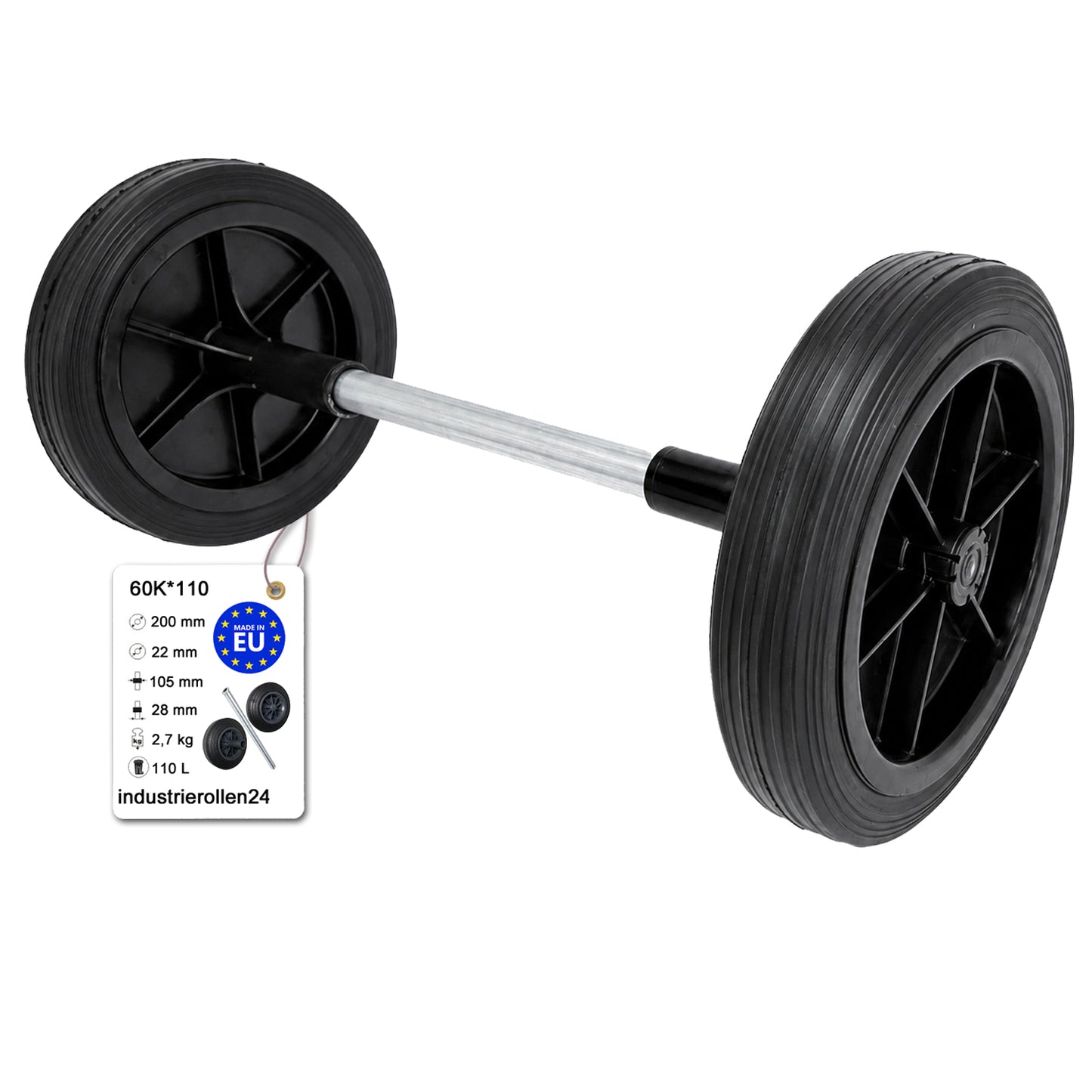 Müllbehälter Rad Mülleimer V=110L Räder 200mm mit Achse 60K*110 Set mit Achse