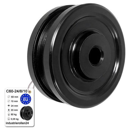 Seilrolle mit Gleitlager Ø 60mm Kunststoffrolle für Seil 8 mm C60-24/8/10