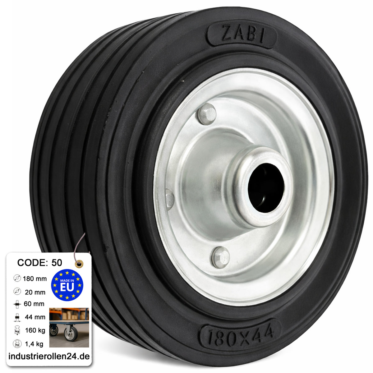 Ersatzrad Ø180 mm – Vollgummi Industrierad für Transportwagen, Code: 50