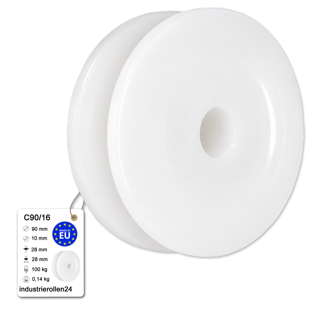 Seilrolle mit Gleitlager Ø90mm Polyamid Kunststoffrolle für Seil Ø14 mm C90/16