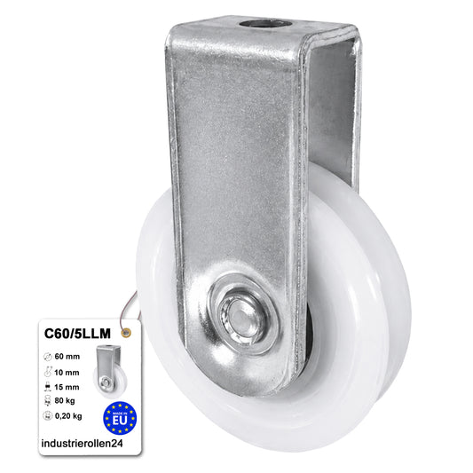 Polyamid Seilrolle Ø60 mm mit Kugellager und Halterung für Seil Ø5: C60/5LLM