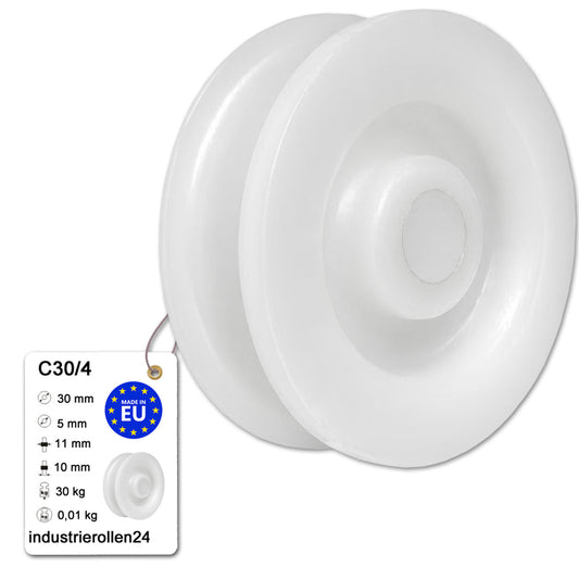 Seilrolle mit Gleitlager Ø 30 mm Polyamid Kunststoffrolle für Seil Ø 4 mm C30/4