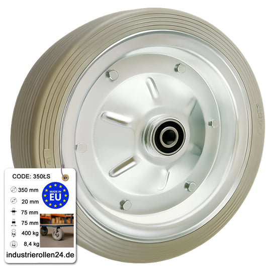 Ersatzrad Ø350 mm – Graues, nicht abfärbendes Vollgummi Industrierad mit Kugellager für Transportwagen, Code: 350LLS