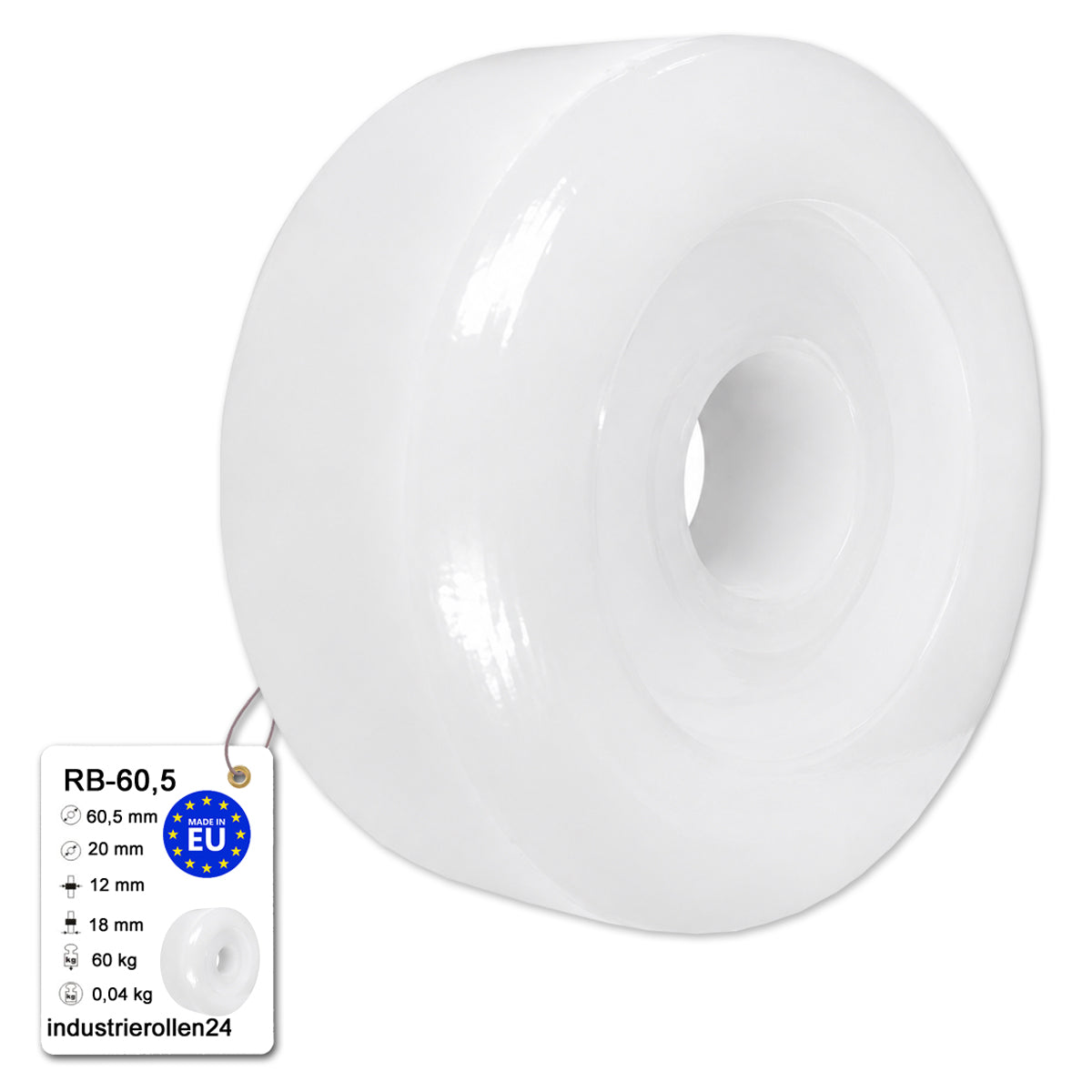 Polyamid Rolle Ø 60,5 mm mit Gleitlager Kunststoffrolle Industrierollen RB-60,5
