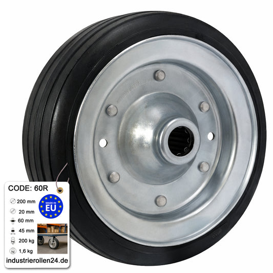 Ersatzrad Ø200 mm – Vollgummi Industrierad mit radialer Lauffläche für Transportwagen, Code: 60R