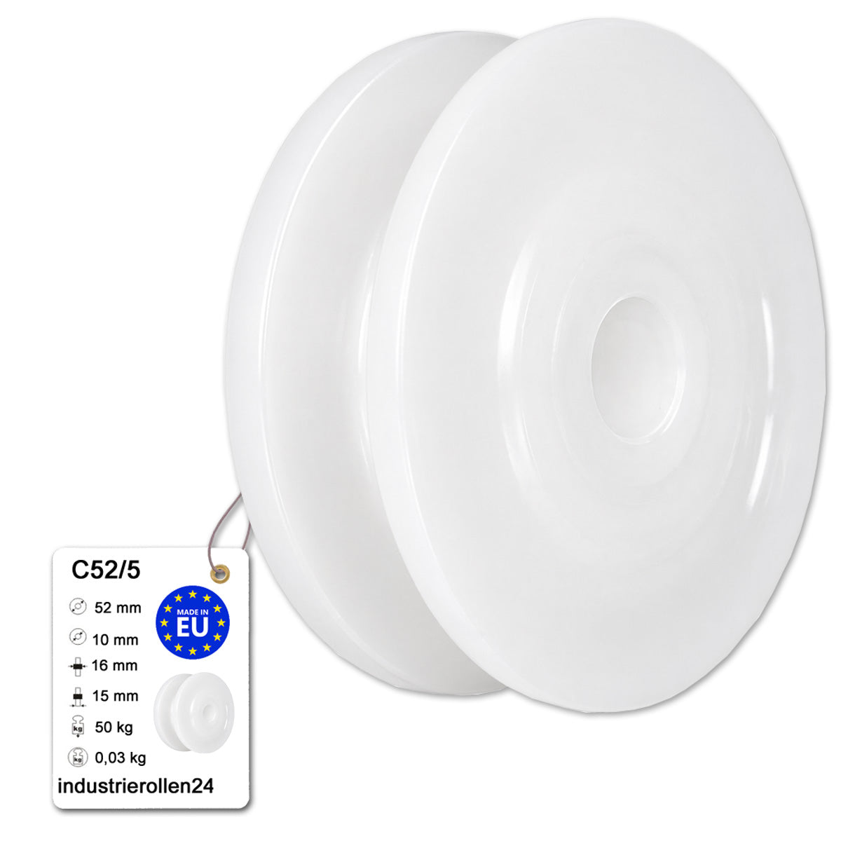 Seilrolle mit Gleitlager Ø52mm Polyamid Kunststoffrolle für Seil Ø 5 mm C52/5