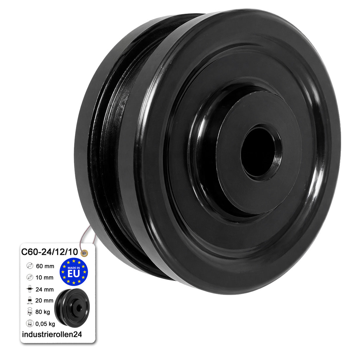 Seilrolle mit Gleitlager Ø 60mm Kunststoffrolle für Seil 10 mm C60-24/12/10