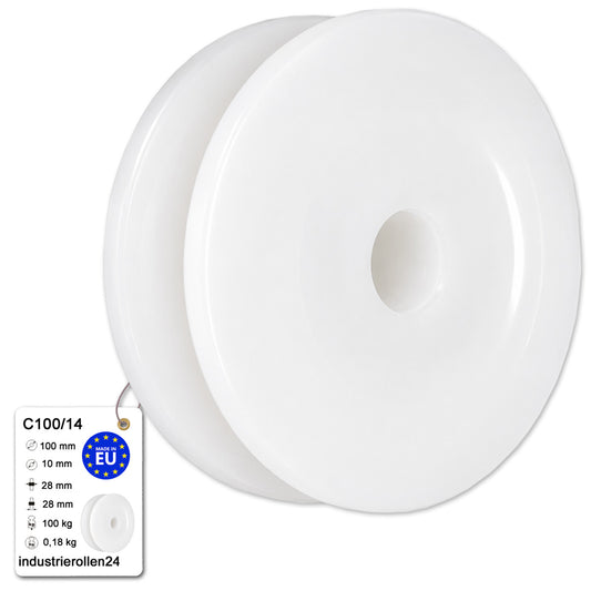 Seilrolle mit Gleitlager Ø100mm Polyamid Kunststoffrolle für Seil Ø12 mm C100/14