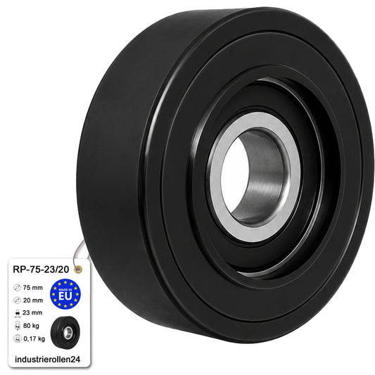 Polyamid Rolle Ø 75mm mit Kugellager Kunststoffrolle Industrierollen RP-75-23/20