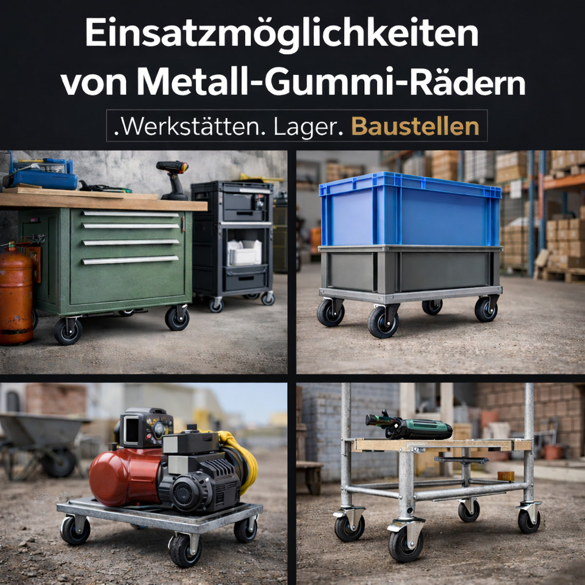 Metall-Gummiräder 80 mm mit Montage-Set – robuste Räder für Transport & Industrie Code: 2