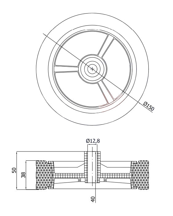 Rasenmäherrad 150 mm – Universal Ersatzrad aus Vollgummi + Montage-Set, Code: K150*M10