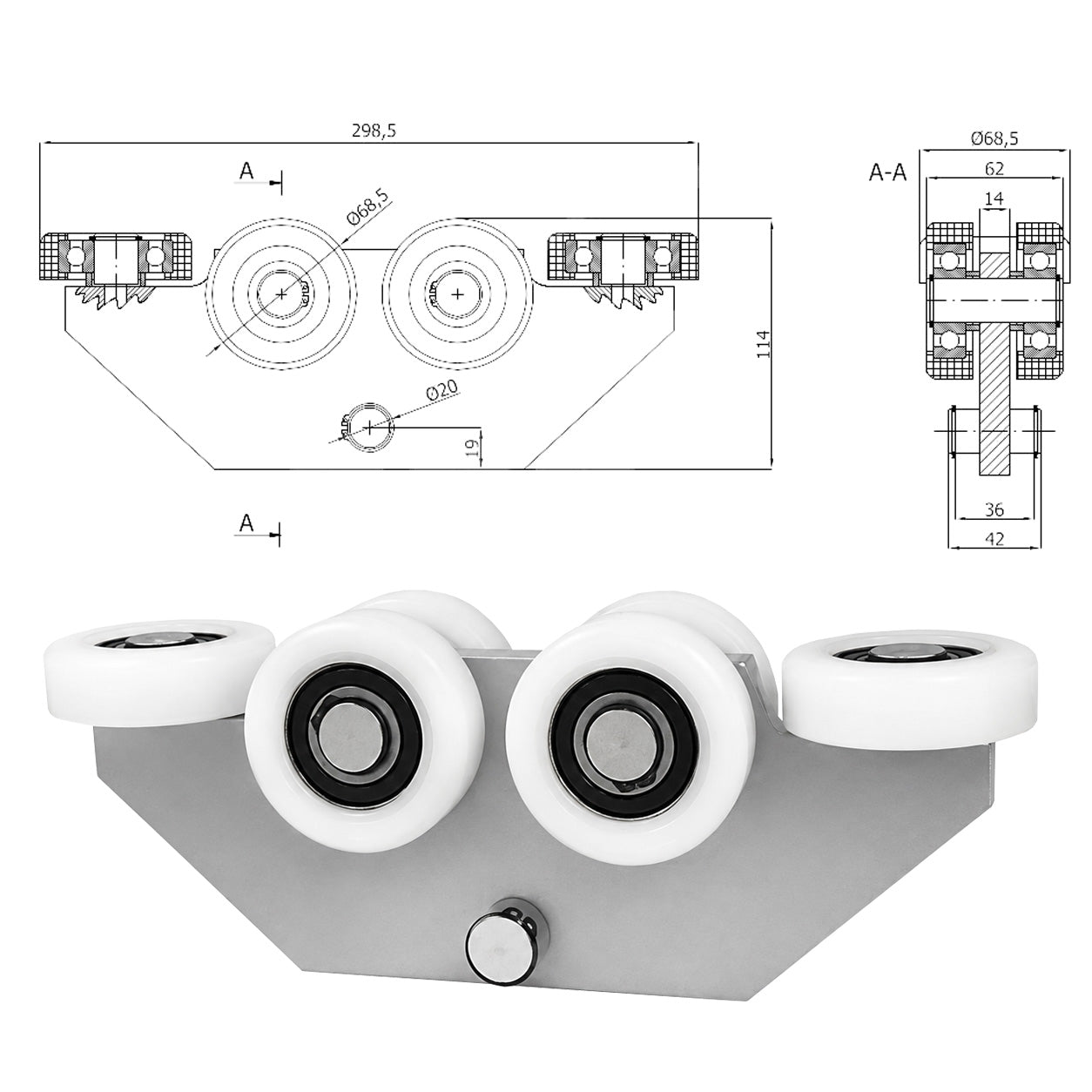 Torwagen für Schiebetore - für Profile 80 x 80 mm - Wandstärke 5 mm: WG-6T-80
