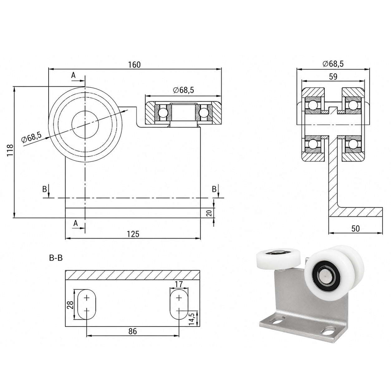 Torwagen für Schiebetore - für Profile 80 x 80 mm - Wandstärke 5 mm: P-3T-80