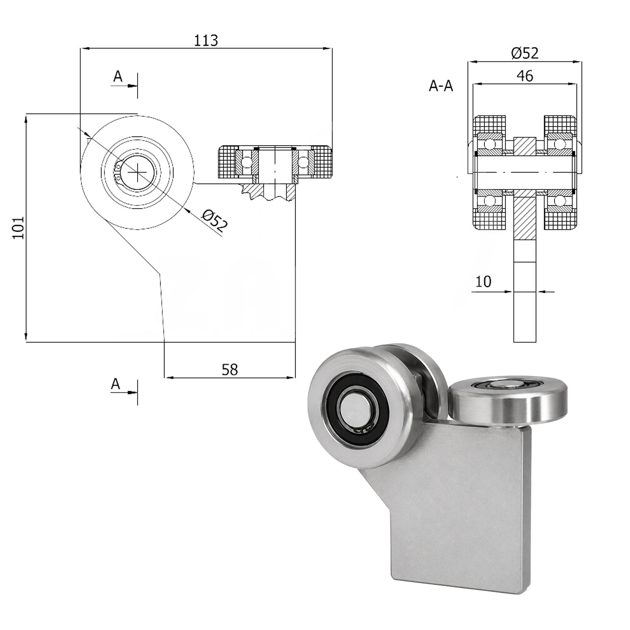 Torwagen für Schiebetore - für Profile 60 x 60 mm - Wandstärke 3 mm: G-3MM-60