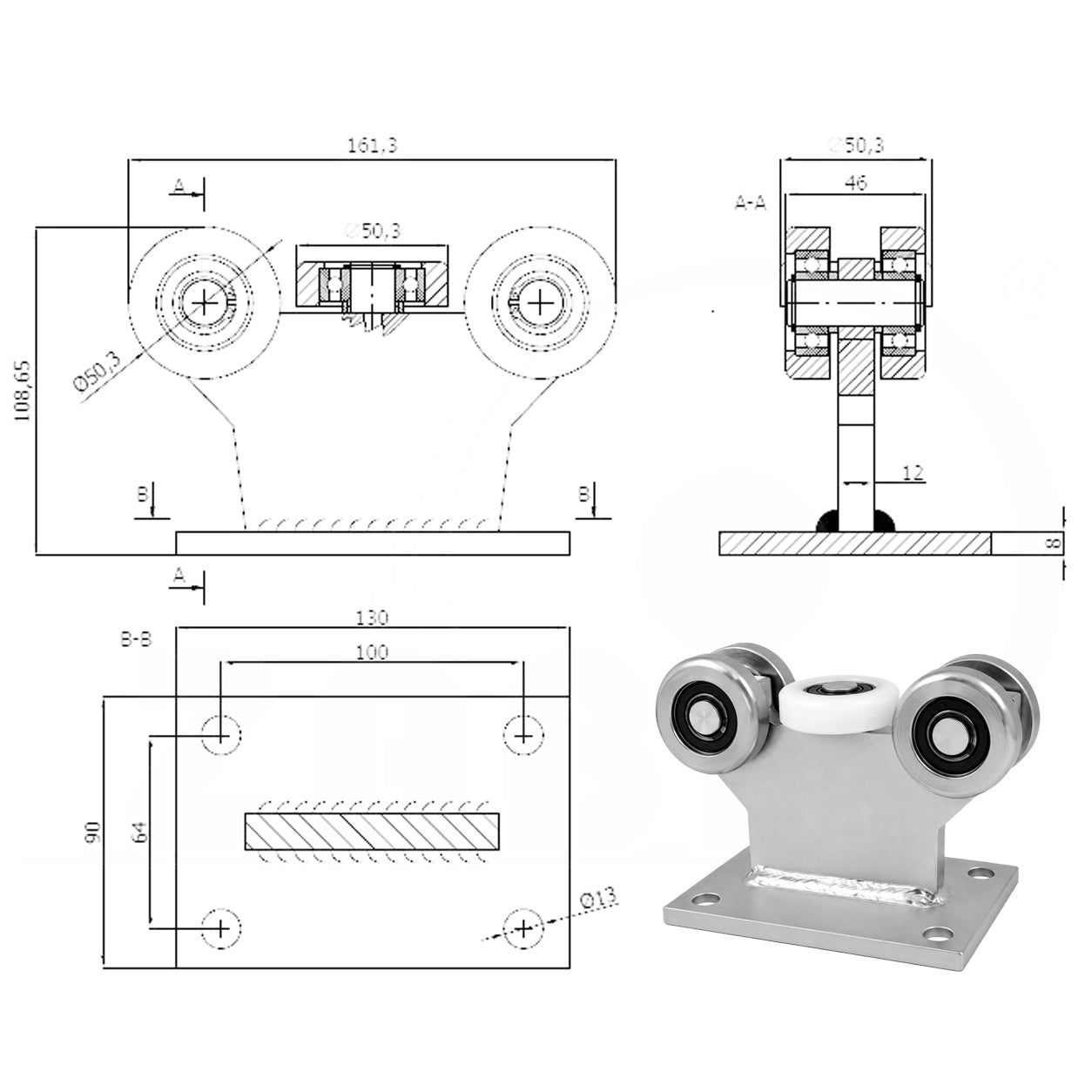 Torwagen für Schiebetore - für Profile 60 x 60 mm - Wandstärke 4 mm: 5M-60/4